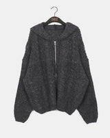 Choc Thick wool Bokashi twisted hoodie knitwear zip-up