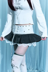 Stud pleated lace mini skirt