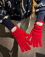 Patch Finger Slit Long Gloves
