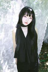 RIBBON HALTER PEPLUM TOP BLACK