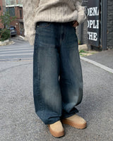 Back button mega denim pants