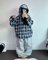 M-3XL✨オーバーフィットボクシーチェックスカート🖤🩶💙✨4カラー