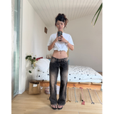Tiberinus - Hipbone Jeans - Ultra-Low Rise Wide Straight-Leg Jeans - Rocky Black - 18 cm Rise - 25 cm Leg Opening - Low-Rise Fit