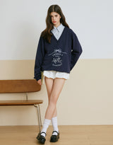 Street Layer Logo Decorated Shirt Sweatshirt Navy