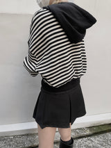 Waffle Stripe Crop Hoodie (2colors)