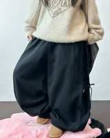 Rope Line Ribbon Side Semi Balloon Wide Pants 🖤🤍 2COLOR