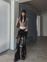 Boldy Eyelet Belted Bootcut Denim Pants