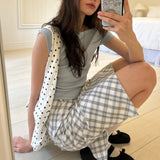 Check Long skirt (soft Grey)