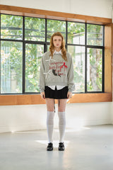  CHARLOTTE CAT RIBBON SWEATSHIRT / MELANGE