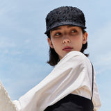 Metal Tip Lace Newsboy Cap / Black