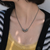 Minimal Silver Crystal Ring Bead Necklace