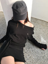 [ID] Logo Off-Shoulder Sweatshirt (Choker Set) (Black)