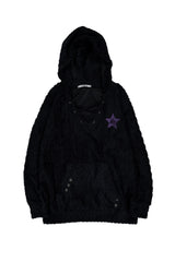 HAIRY V-NECK HOODIE / BLACK