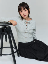 RIBBON BUTTON SILM KNIT - GRAY