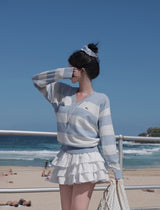 [MADE] striped deep V-neck knit