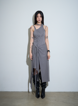 【MADE】カットアウトラップドレス グレー