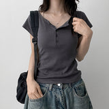 Daily💭Slim Fit Cloud Button Henley Neck Short Sleeve T (6 colors)