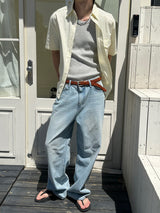 Stripe pocket half shirts(3color)