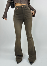 (BODY-SHAPING FIT♥) クラブレッグオータムスノーフレークストレッチウォッシュドデニムブラウンブーツカット