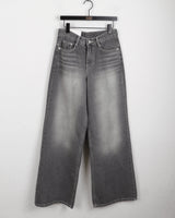 Watton back cut washed gray long wide denim pants