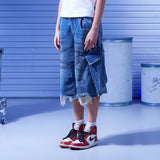 Dirty wide bermuda pants_Denim blue