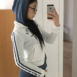 Renber Stripe Half-Button Coloring Hooded T-Shirt