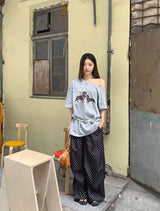 UI ドッグオフショルダーオーバーサイズフィットスリーブTシャツ