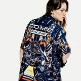 [UNISEX] Automobile Parts Camp-Collar Printed Shirt (Black)