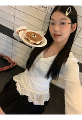 ツイステッドVネックフリルロングスリーブTシャツ