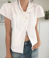 Way Collar Neck Cap Sleeve Short Sleeve Blouse Summer Jacket 2 Colors