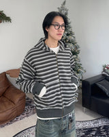リアンストライプクロップフードジップアップ