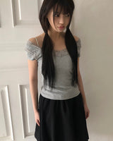 ビュキレーススクエアネックスリムショートスリーブTシャツ