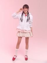  layerd ruffle hoodie_white melange