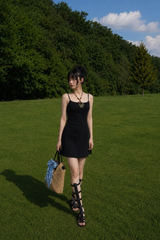 BACK OPEN FLARE MINI DRESS IN BLACK