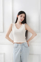 Back Ribbon Sleveless Knit_cream [brooch set]