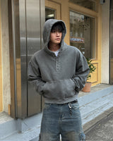Fleece Henley Neck Pigment Hoodie