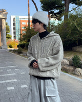 Noel Knit Hoodie Half Zip Up (Gray)