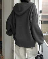 Atonic Lettering Hood Zip-Up Knit