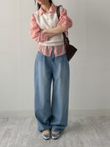 206 Back Pocket Balloon Fit Wide Denim Pants