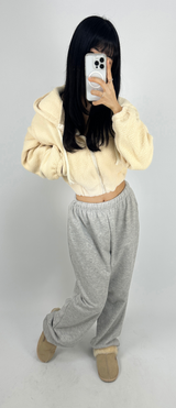 (LOWEST PRICE!/HOT DEAL♥) フリースシェルパフーディージップアップバンディングセミクロップドフーディー - 3 COLOR