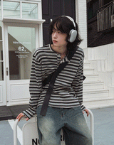 Uber Stripe Henley Neck Long Sleeve T-Shirt