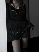rock chic black button long sleeve T