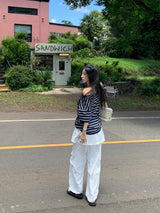 [MADE] Spool Stripe Unbalanced Off-Shoulder T-Shirt