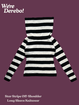 Star Stripe Off-Shoulder Long Sleeve Knitwear