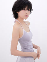  Stripe Two-Tone Halter Neck Top(PINKGREY)