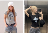 ストレッチ コットン スリム ショートスリーブ Tシャツ クロス メランジェ