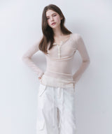 SHEER LACE BUTTON T-SHIRT_TT6S204LS