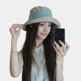 Sky blue linen color-block bucket hat