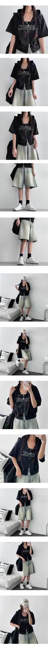 Linmer two-way short-sleeved hooded zip-up