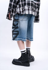 BBD サイドスプレードカスタムデニムショーツ (Blue)
